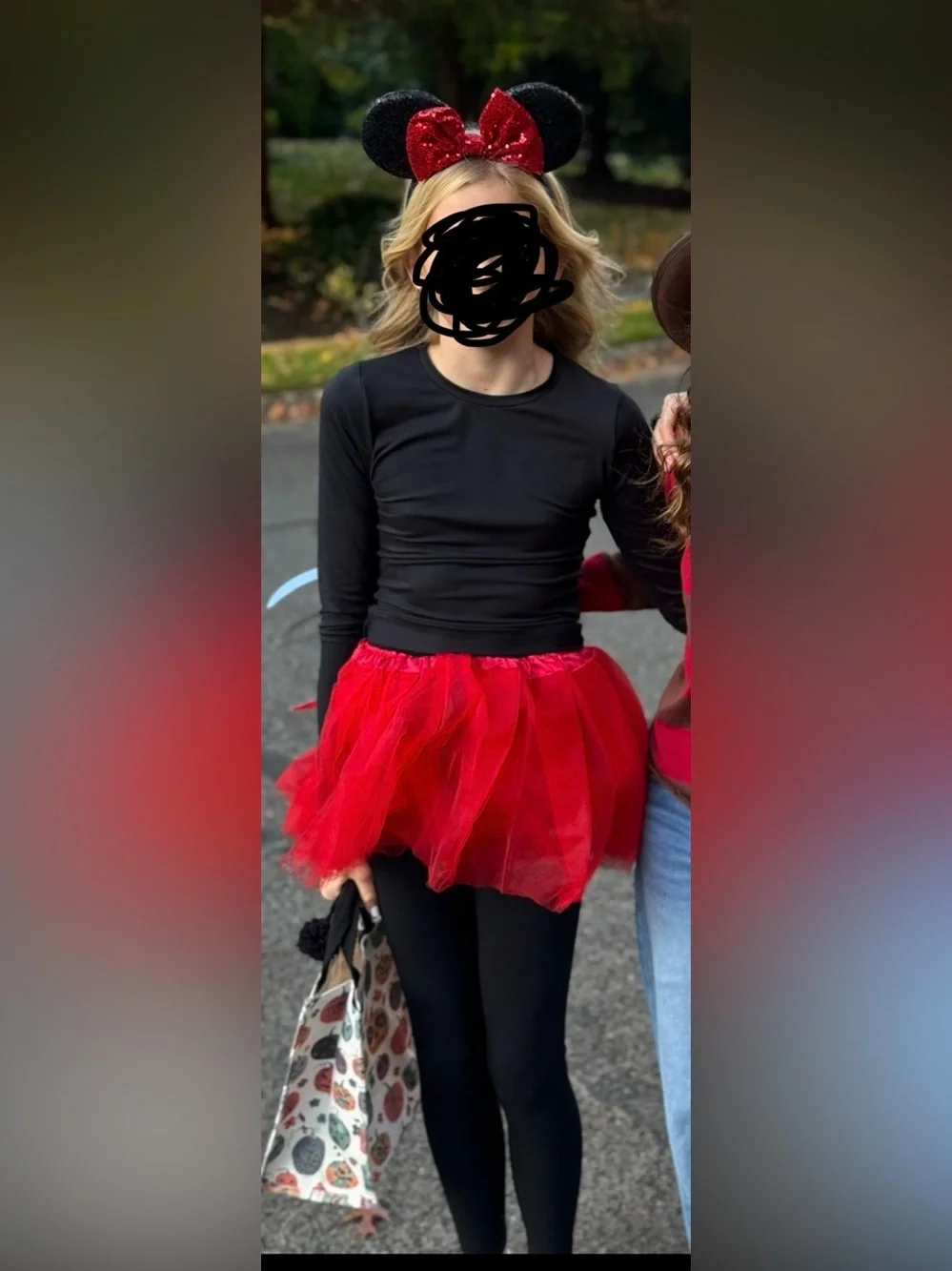 Red Minnie-Style Tutu Skirt with Black Sequin Ear Headband - Kids Costume